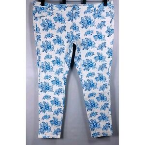 Denim Co Easy Stretch Jeans White Blue Floral Womens 16 Cotton Elastane